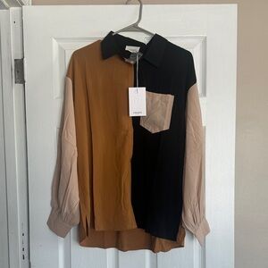 ANDREE BY UNIT women’s  Colorblock Shirt - Black, Brown, and Tan